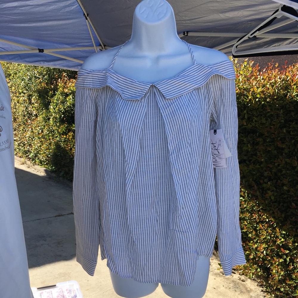 Off the shoulder pinstriped top